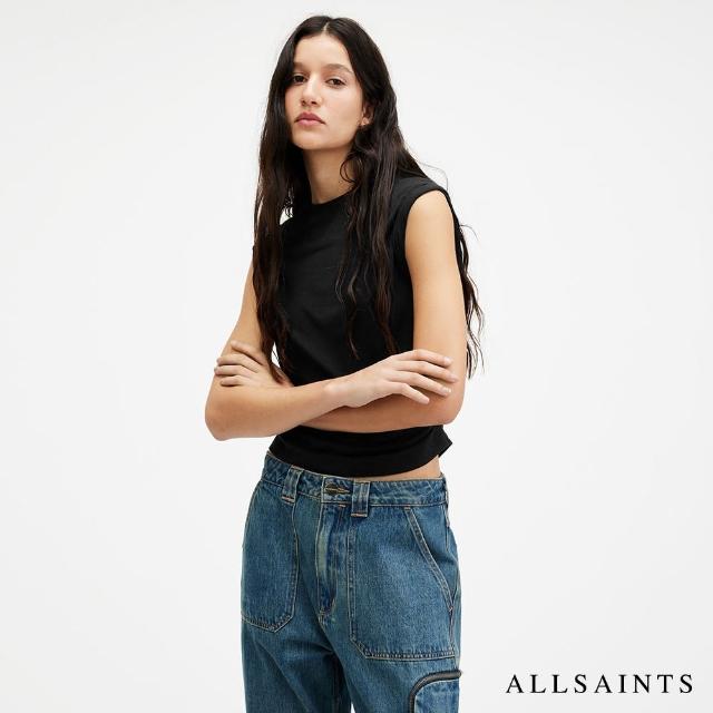 【ALLSAINTS】WEST 棉質彈力抽皺無袖背心-黑 WM535Z(修身版型)