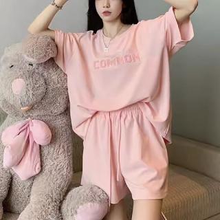 【Amirr 艾米爾】★休閒運動T恤短褲兩件套(女上衣/短袖/兩件式套裝)