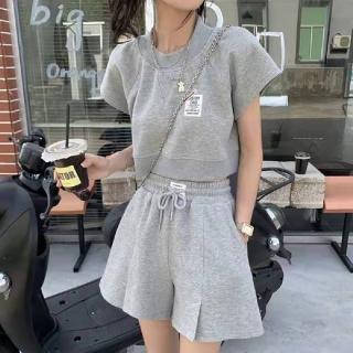【Amirr 艾米爾】★寬鬆短袖高腰闊腿短褲兩件套(女上衣/短袖/兩件式套裝)