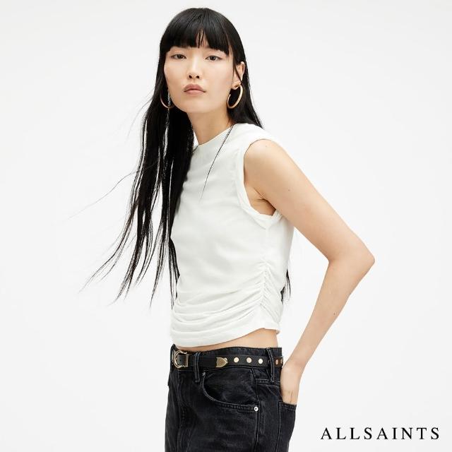 【ALLSAINTS】WEST 棉質彈力抽皺無袖背心-白 WM535Z(修身版型)