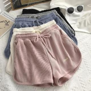 【Amirr 艾米爾】★華夫格字母刺繡鬆緊運動褲(女上衣/短褲/休閒褲)