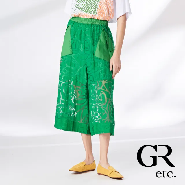 【GLORY21】品牌魅力款-etc.優雅鏤空斜口袋造型寬褲(綠色)