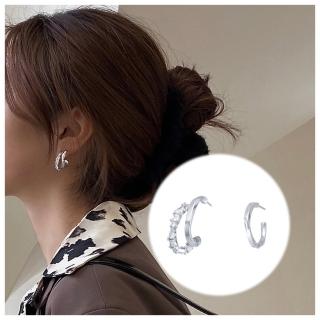 【HaNA 梨花】韓國聖水洞．不對襯鋯石環圈耳環(耳環 耳夾 耳扣 夾式 無耳洞)