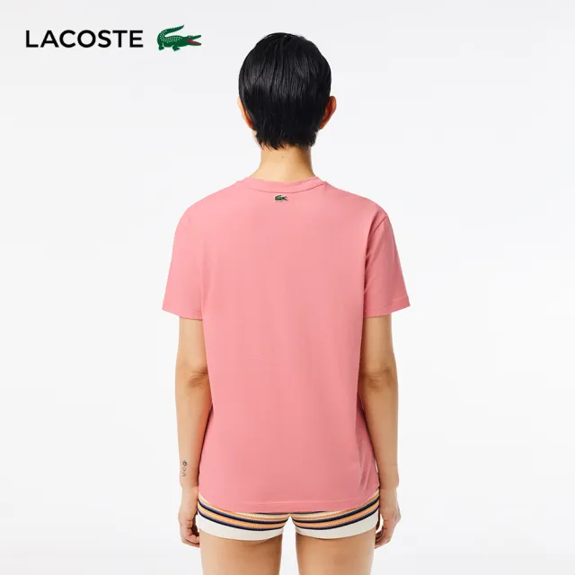 【LACOSTE】女裝-復古印花柔軟棉質短袖T恤(粉色)