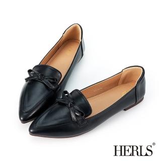 【HERLS】樂福鞋-立體蝴蝶結尖頭平底樂福鞋(黑色)
