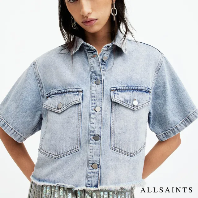 【ALLSAINTS】TOVE 短版寬鬆牛仔短袖襯衫 W114PA(寬鬆版型)