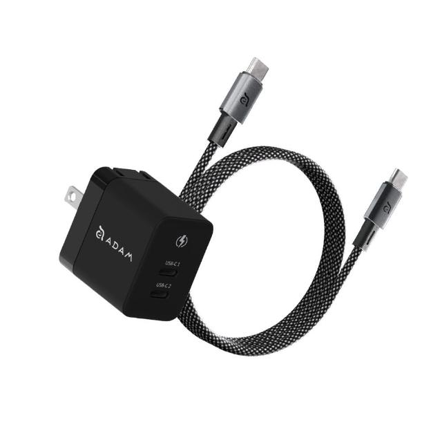 【ADAM 亞果元素】磁吸充電超值組 OMNIA X35C GaN 35W 2孔充電器+60W磁吸充電線(100cm 60W磁吸線)