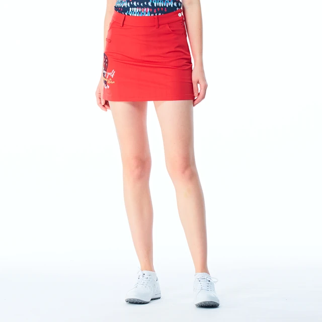 【KING GOLF】實體同步款-女款立體熱氣球刺繡素面修身A LINE短裙/高爾夫球裙(紅色)