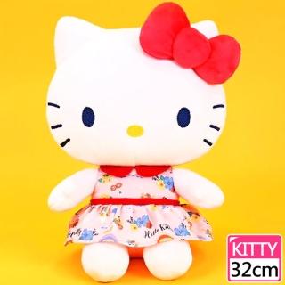 【TDL】凱蒂貓HELLO KITTY絨毛娃娃玩偶抱枕花卉款32公分 889594(生日禮物 聖誕節)