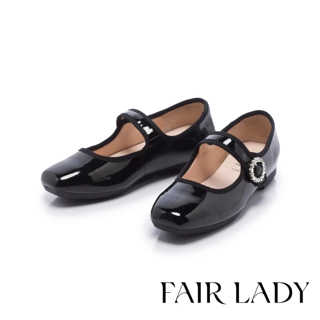 FAIR LADY 日本京都聯名 HAPPYFACE 法式復古鑽釦瑪莉珍平底鞋(漆黑、5B2861)