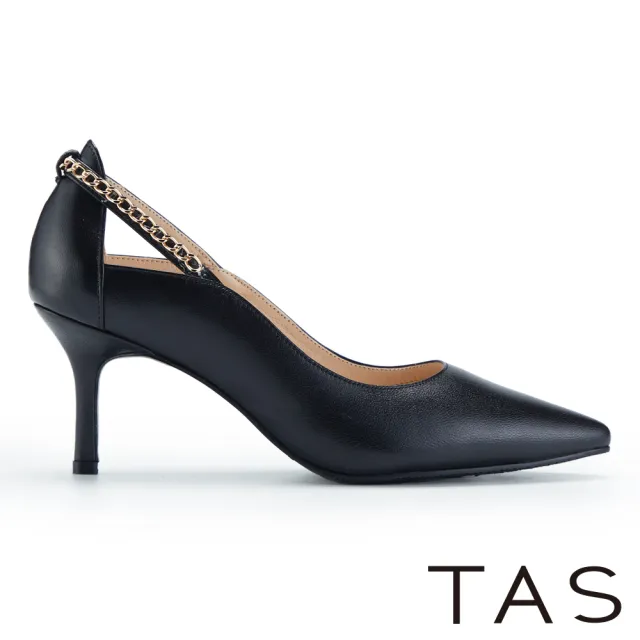 【TAS】精緻鍊條羊皮尖頭高跟鞋(黑色)