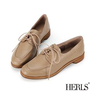 【HERLS】牛津鞋-全真皮立體抓褶車線德比牛津鞋(可可色)