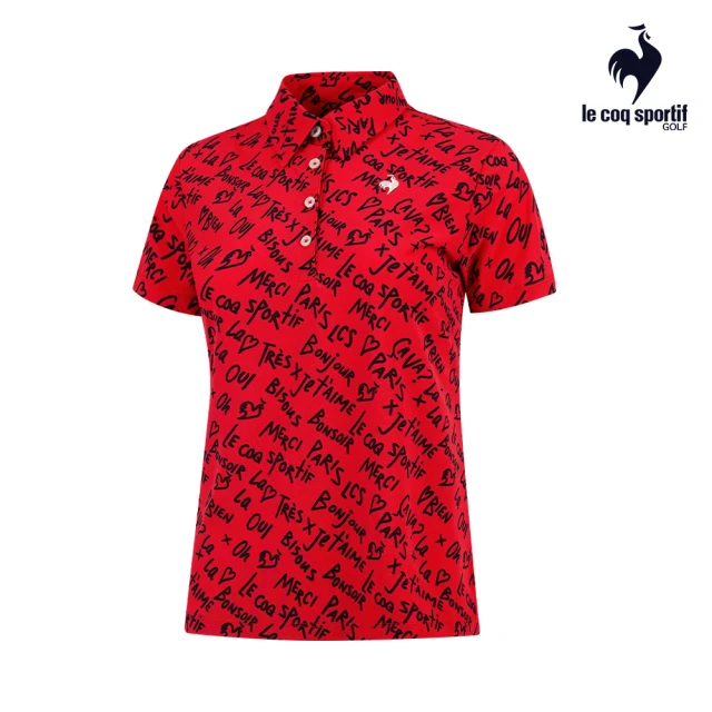 LE COQ SPORTIF 公雞 高爾夫系列 女款紅色塗鴉感文字高機能抗UV短袖POLO衫法國設計師款 QLT2J218