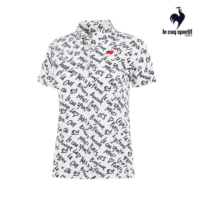 LE COQ SPORTIF 公雞 高爾夫系列 女款白色塗鴉感文字高機能抗UV短袖POLO衫法國設計師款 QLT2J218