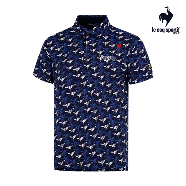 LE COQ SPORTIF 公雞 高爾夫系列 男款藏青色艾菲爾鐵塔印花吸汗速乾抗UV短袖POLO衫 QGT2J205