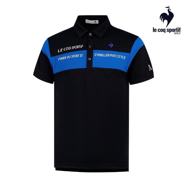 【LE COQ SPORTIF 公雞】官方直營 高爾夫系列 男款黑色彈性運動風配色高機能防曬短袖POLO衫 QGT2J219