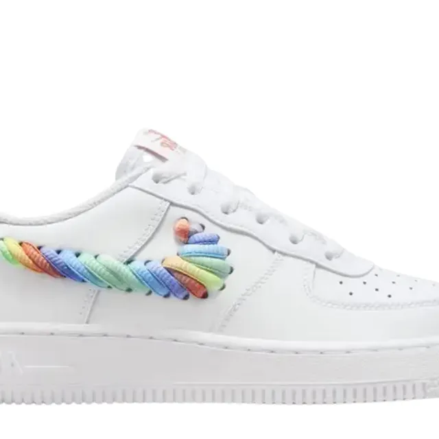 【NIKE 耐吉】運動鞋 休閒鞋 女鞋 大童 男 AIR FORCE 1 LV8 1 GS Rainbow Swoosh 白 彩虹編織(FQ4948100)