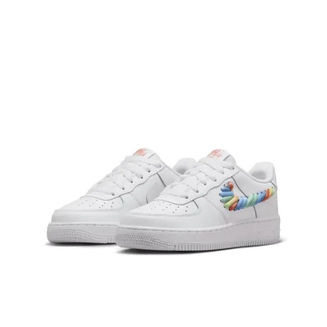 【NIKE 耐吉】運動鞋 休閒鞋 女鞋 大童 男 AIR FORCE 1 LV8 1 GS Rainbow Swoosh 白 彩虹編織(FQ4948100)