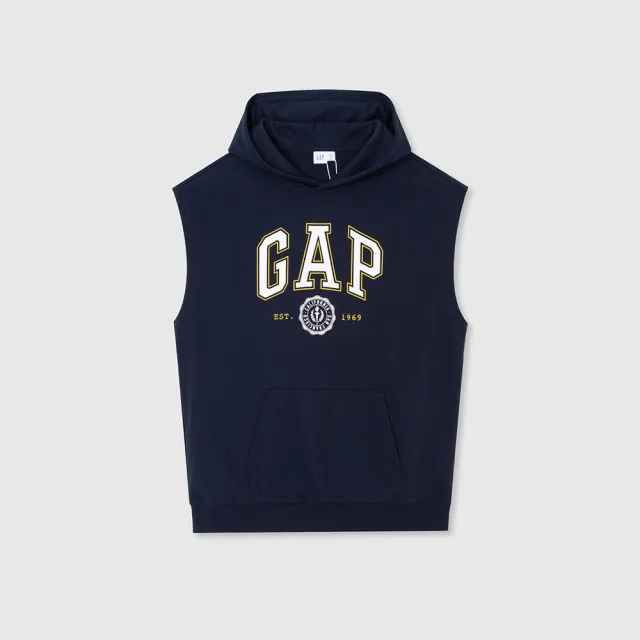 【GAP】男裝 Logo印花無袖帽T-海軍藍(885520)