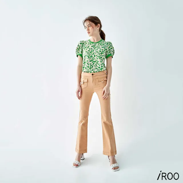 【iROO】焦糖色喇叭牛仔褲