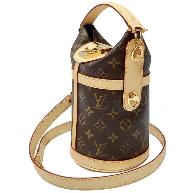 【Louis Vuitton 路易威登】M43587 經典DUFFLE系列Monogram帆布手提/斜揹側肩包水桶包(全新展示品-棕色)