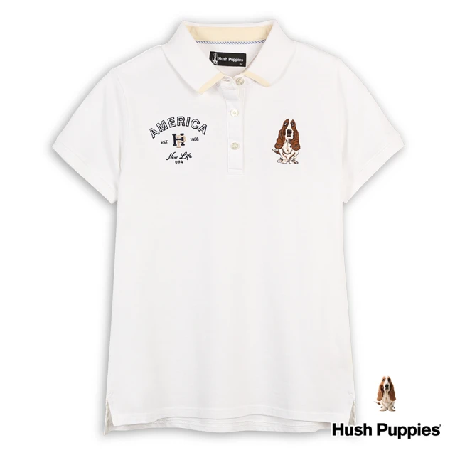 Hush Puppies 女裝 POLO衫 經典HP造型繡花刺繡狗短袖POLO衫(白色 / 43201106)