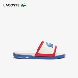 【LACOSTE】男鞋-LOGO雙色拖鞋(白/藍色)