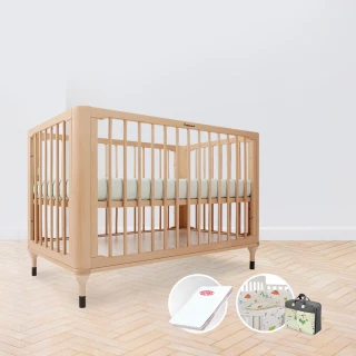 【i-smart】原生初紋櫸木嬰兒床+杜邦防蹣透氣墊+寢具七件組(豪華三件組)