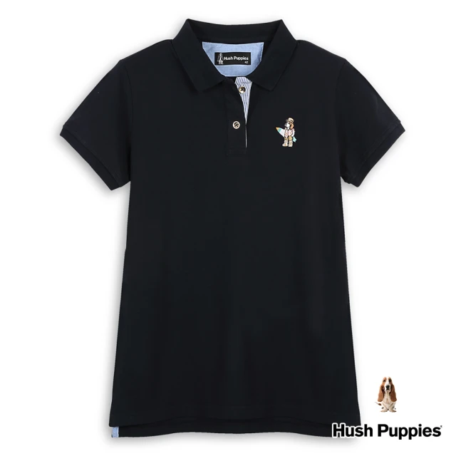 Hush Puppies 女裝 POLO衫 趣味英文字印花度假衝浪狗寬版POLO衫(丈青 / 43201101)