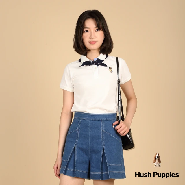 Hush Puppies 女裝 POLO衫 趣味英文字印花度假衝浪狗寬版POLO衫(米白 / 43201101)