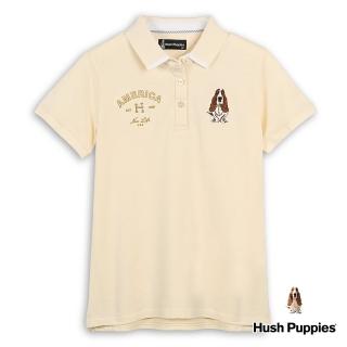 【Hush Puppies】女裝 POLO衫 經典HP造型繡花刺繡狗短袖POLO衫(淺卡其 / 43201106)