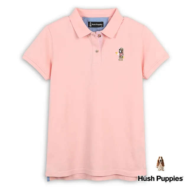 【Hush Puppies】女裝 POLO衫 趣味英文字印花度假衝浪狗寬版POLO衫(粉橘 / 43201101)