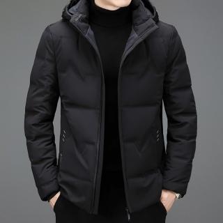【米蘭精品】現貨+預購 真羽絨90%白鴨絨羽絨外套羽絨衣夾克(連帽可脫卸加厚保暖男外套2色74gs49)