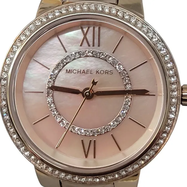 【Michael Kors】Michael Kors Mini Gabbi 密鑲玫瑰金色手錶與心型手鍊套裝組(手鏈手錶禮盒/贈原廠紙袋)