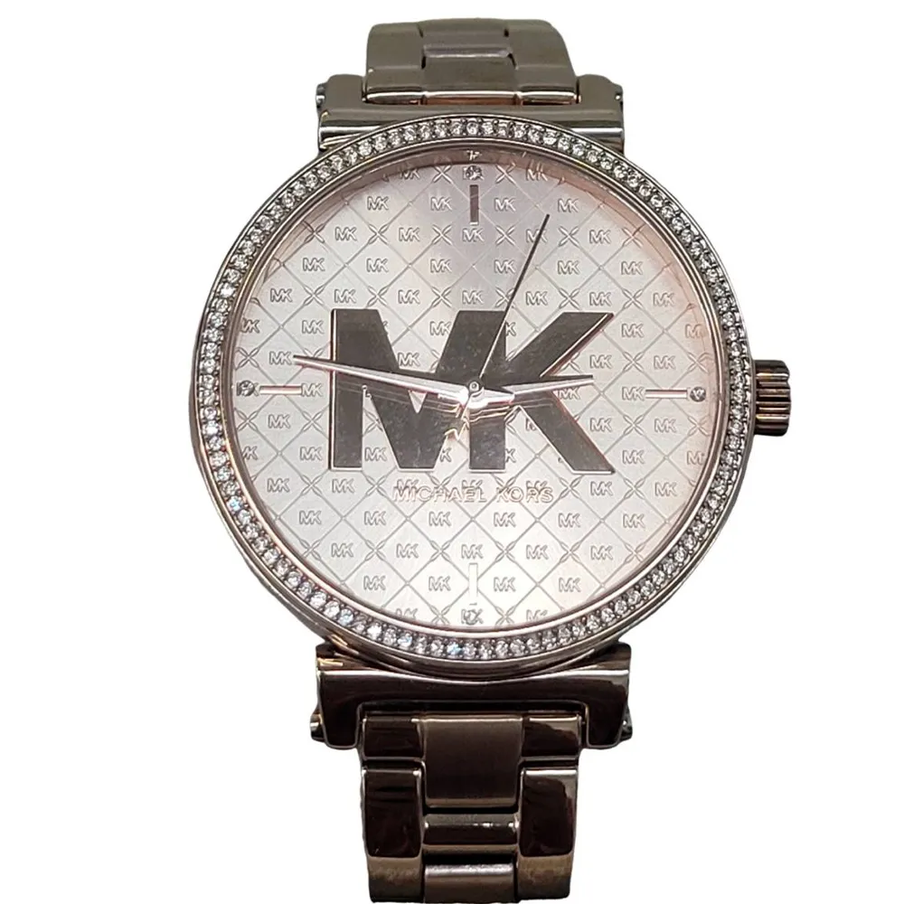 【Michael Kors】Michael Kors 經典大LOGO晶鑽手錶玫瑰金禮盒組(贈原廠紙袋父親節七夕情人節)