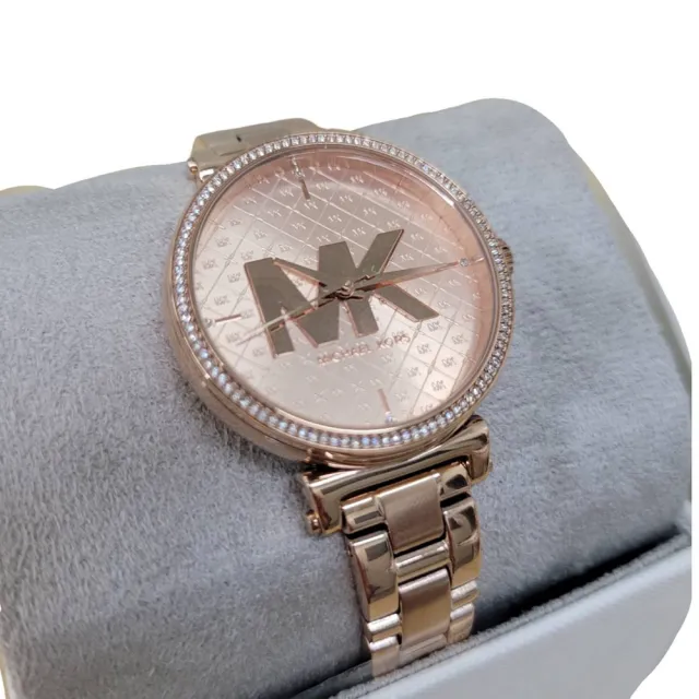 【Michael Kors】Michael Kors 經典大LOGO晶鑽手錶玫瑰金禮盒組(贈原廠紙袋父親節七夕情人節)