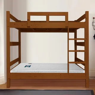 【KIKY】柯比實木雙層床架3件組(單人加大3.5尺雙層床+床墊X2)