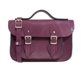 【The Leather Satchel Co.】11吋 英國手工牛皮劍橋包 手提包 肩揹包 斜揹包 側肩包 兩用包(原色葡萄紅)