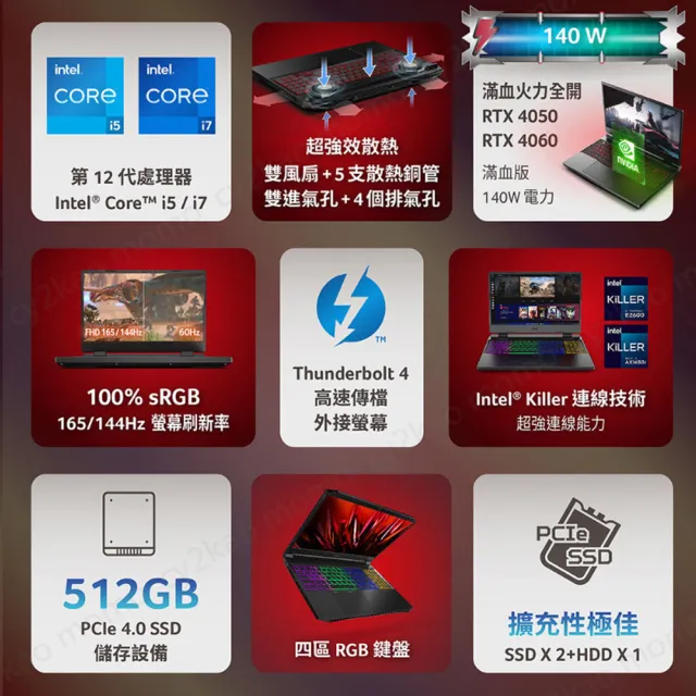 【Acer 宏碁】送獨家滑鼠+鼠墊★15.6吋i7 RTX電競筆電(Nitro 5/AN515-58/i7-12650H/16G/512G/RTX4050/W11)