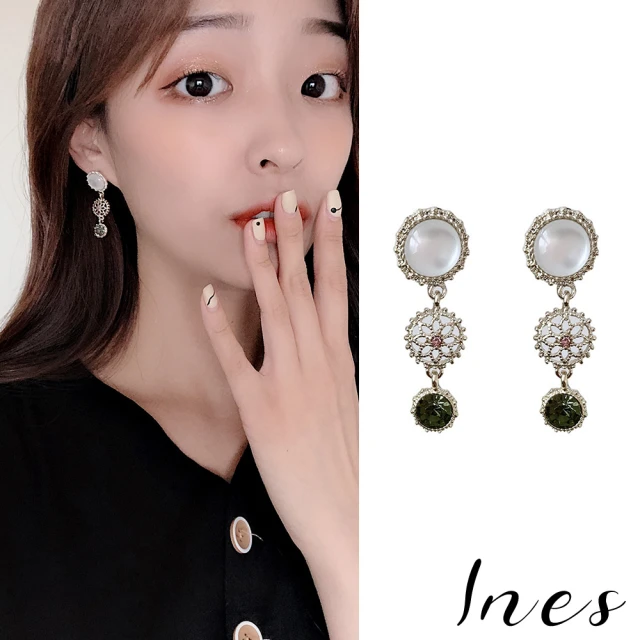 INESINES 韓國設計復古巴洛克氣質縷空花朵寶石夾式耳環(無耳洞耳環 耳夾 夾式耳環)