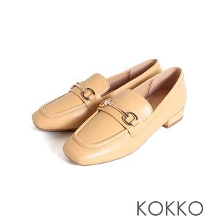 【KOKKO 集團】百搭柔軟羊皮隨妳彎寬楦樂福鞋(淺咖色)