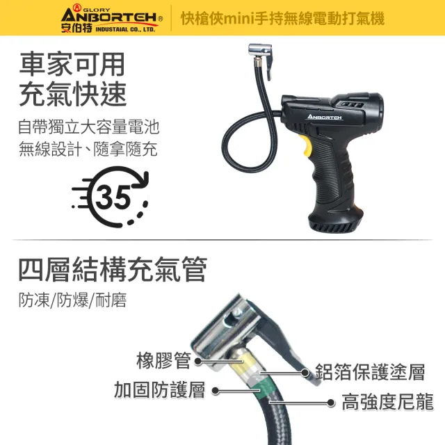 【ANBORTEH 安伯特】快槍俠mini手持無線電動打氣機 國家認證 一年保固-快(攜帶式 充氣機 充飽自停)