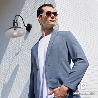 【pierre cardin 皮爾卡登】商務休閒 男款 時尚細格彈力休閒西裝外套-藍色(5247572-36)