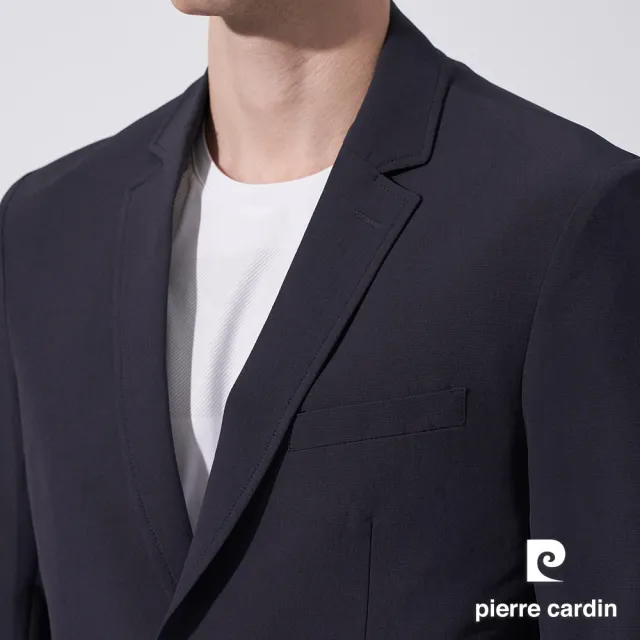 【pierre cardin 皮爾卡登】商務休閒 男款 時尚素面彈力休閒西裝外套-丈青色(5247571-38)