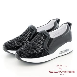 【CUMAR】透膚水鑽厚底臺氣墊休閒鞋(黑色)