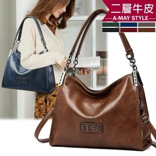 【艾美時尚】女包 真皮包 側揹包 設計感軟面牛皮logo手提肩背托特包(6色.預購)