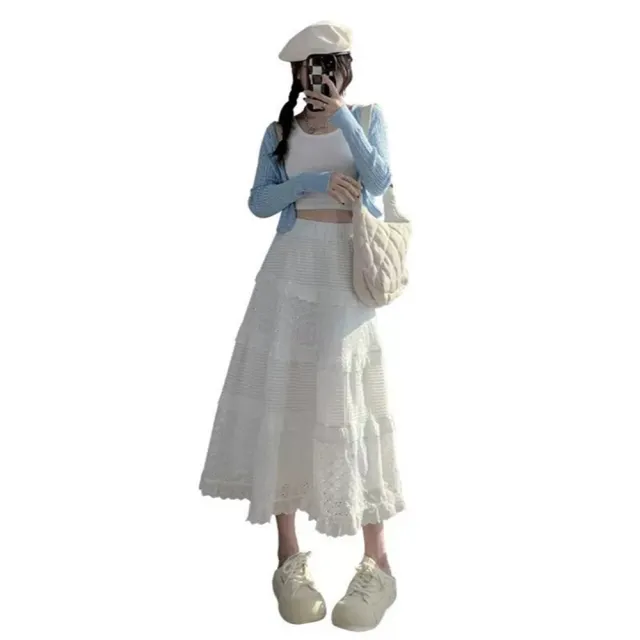 【巴黎精品】半身裙長裙(法式氣質白色蕾絲女裙子v1bb37)