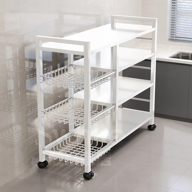 靚白家居 三層可移動置物架 S463 網籃電器架(廚房收納架