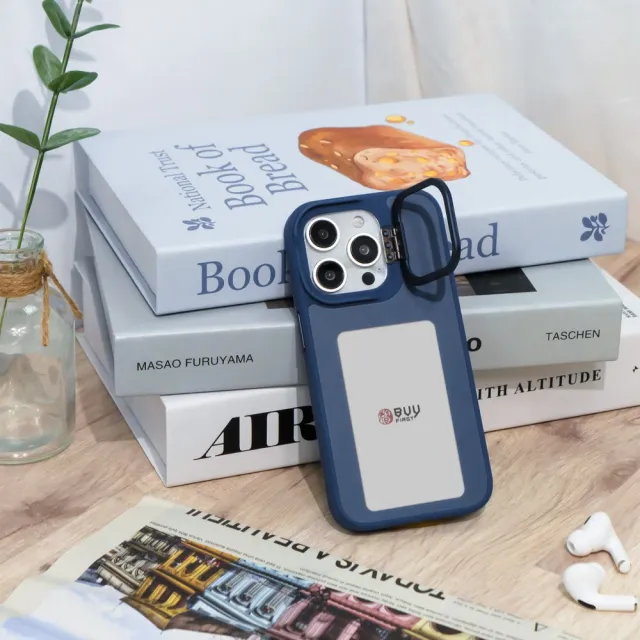 【Reinkstone】iPhone15 Pro Max無插電 百變電子墨水手機殼 支架款 藍色(手機殼 電子墨水 手機支架 鏡框架)
