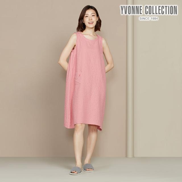 【YVONNE 以旺傢飾】雙層紗口袋無袖洋裝(活力粉)